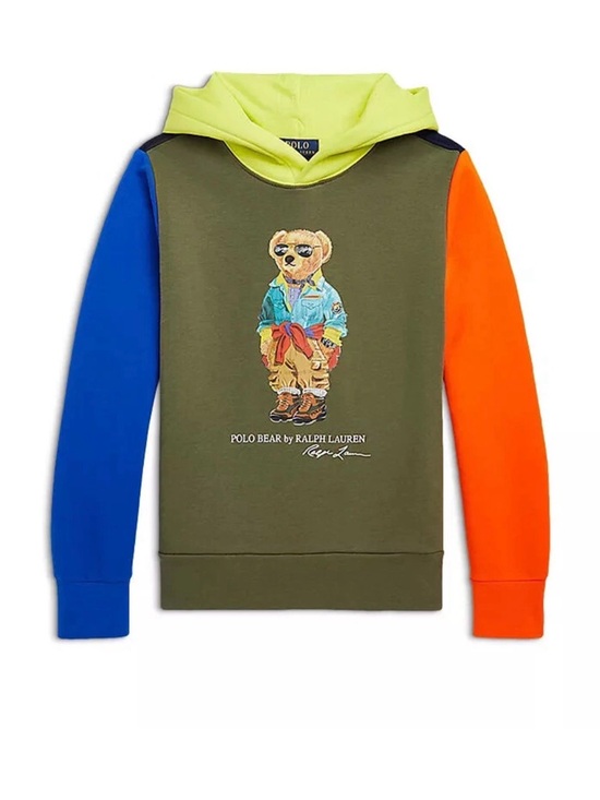 Polo Ralph Lauren Other - Polo Ralph Lauren Colorblock Polo Bear Hoodie - Olive, Blue & Orange